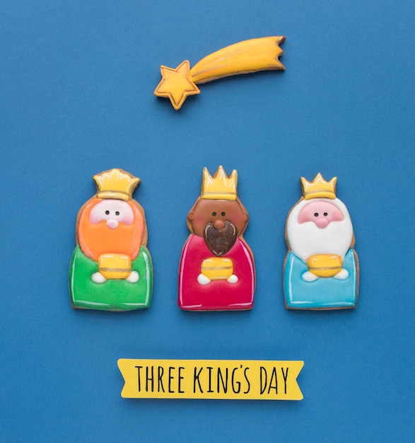 Free photo top view of three kings with shooting star