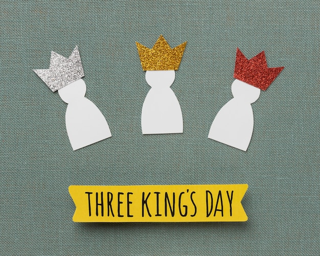 Free photo top view of three paper kings for epiphany day