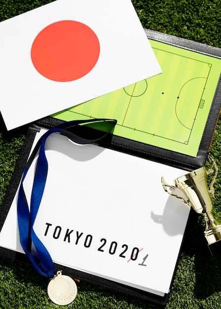 Top view tokyo 2020 sports event postponed assortment