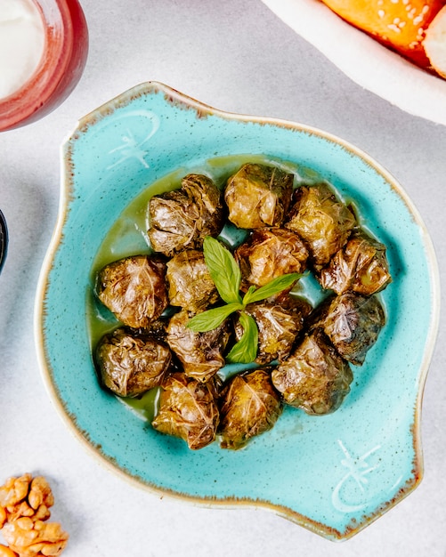 Top view of traditional dolma on the table