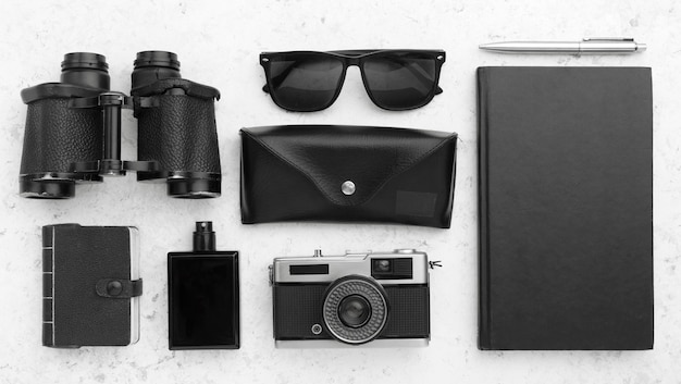 Free photo top view travel concept with black items