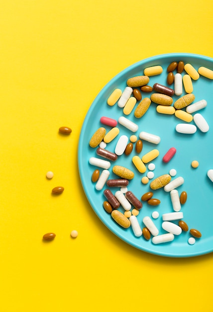 Top view of tray with different pills