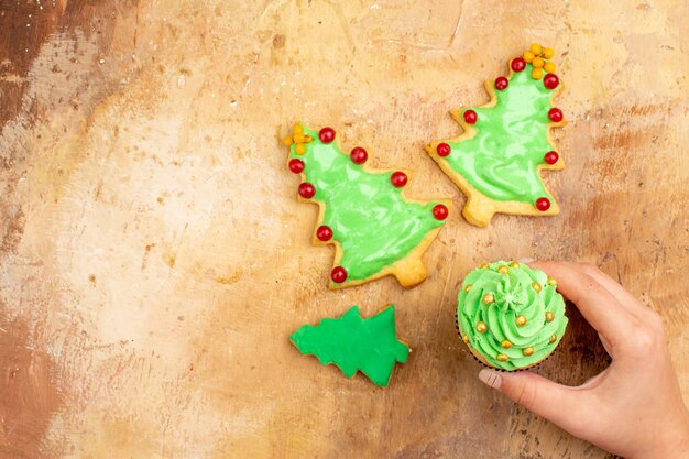 Free Photo top view tree shaped biscuits