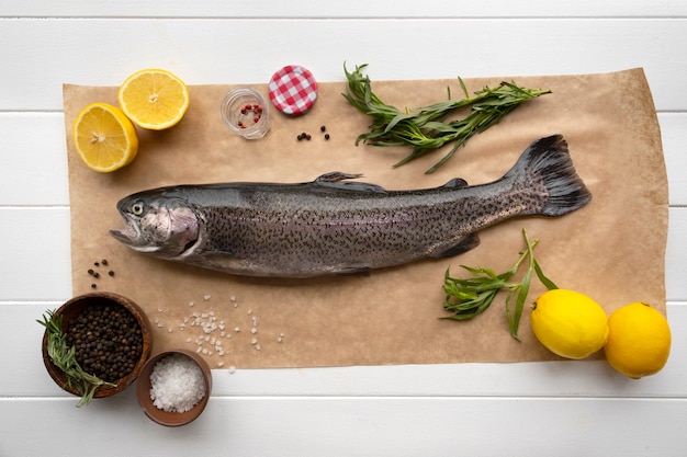 Top view trout ready to be cooked