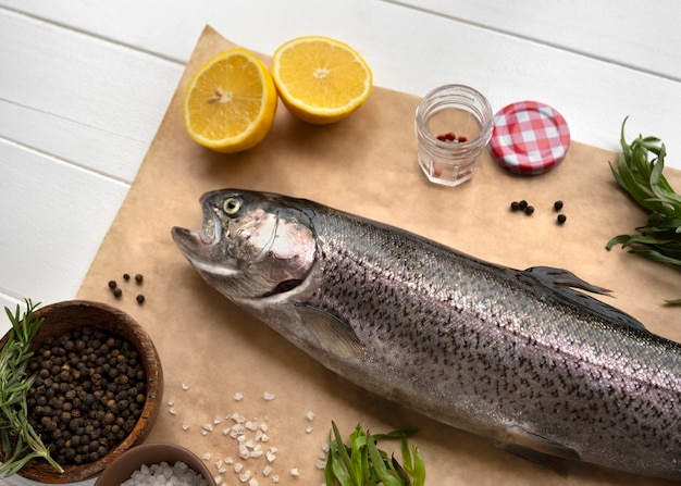 Top view trout ready to be cooked