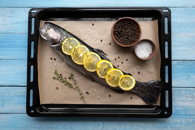 Top view trout ready to be cooked