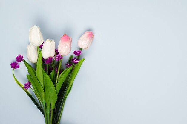 Top view tulips bouquet with copy-space