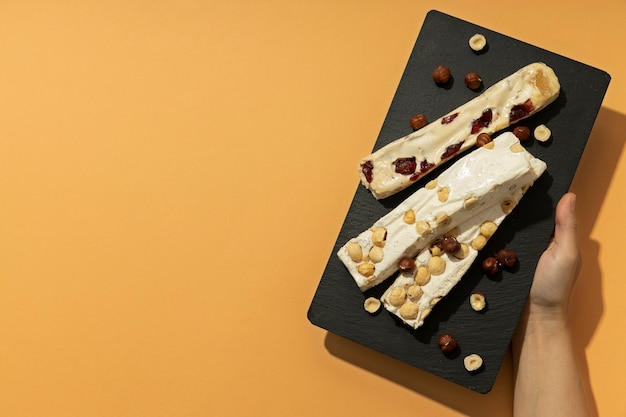 Top view on turron dessert