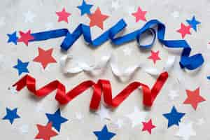 Free photo top view usa flag ribbons and stars