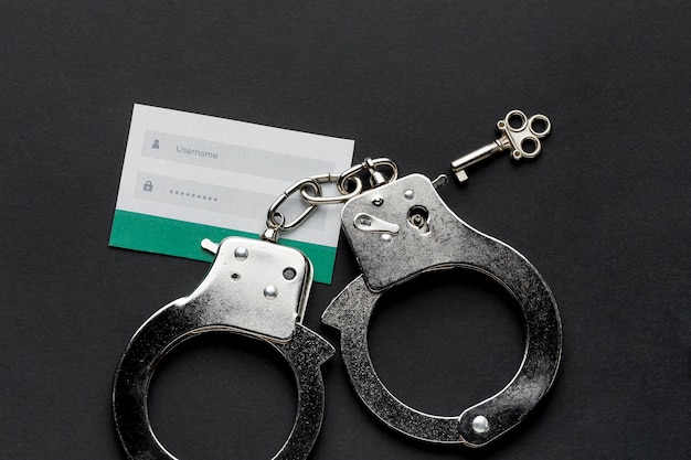 Top view of username and password information with handcuffs