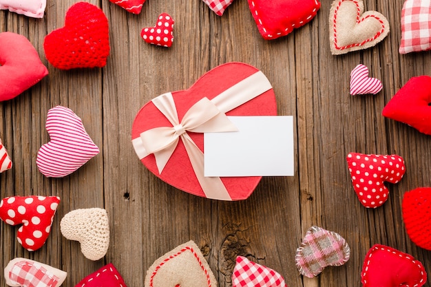 Free photo top view of valentines day ornaments with gift