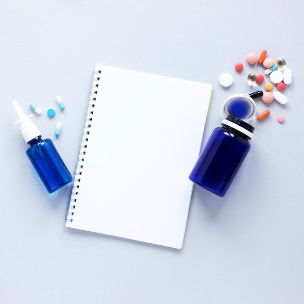 Top view variety of colorful pills on the table