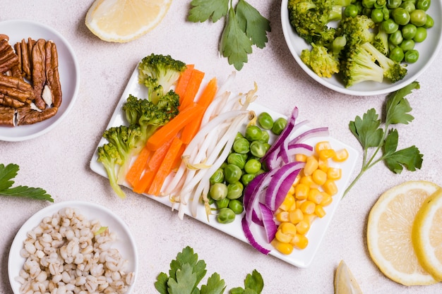 Top view of variety of health food