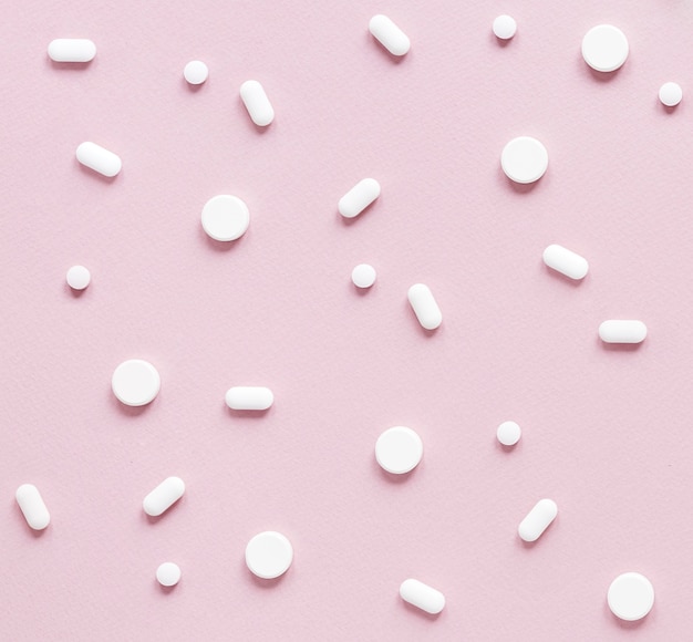 Top view variety of medicine and drugs on the table