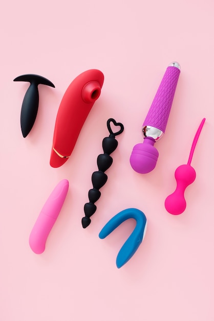 Top view on various sexual toys