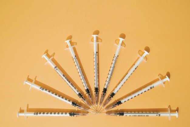 Top view on various syringes