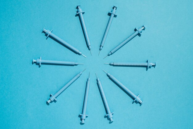 Top view on various syringes