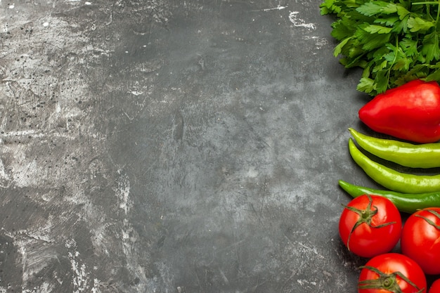 Top view of various vegetables and greens for cooking dinner