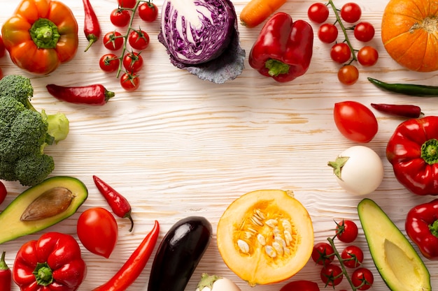 Top view vegetables circular frame