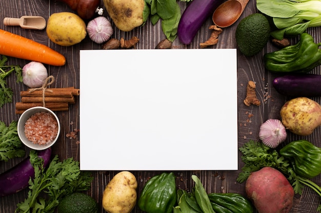 Top view vegetables mix with blank rectangle