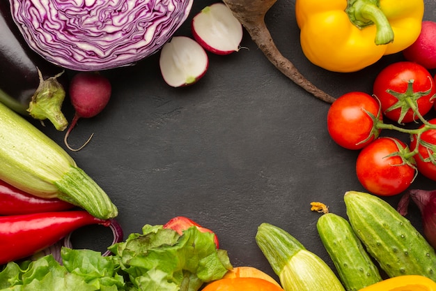 Top view vegetables with copy space