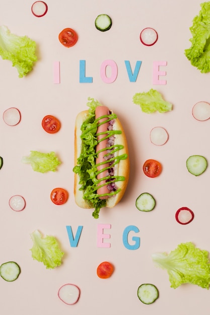 Free photo top view veggie hot dog