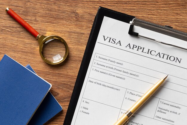 Top view visa application arrangement