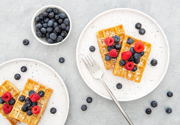 Top view waffle with berries