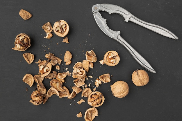 Top view of walnut shells with cracker