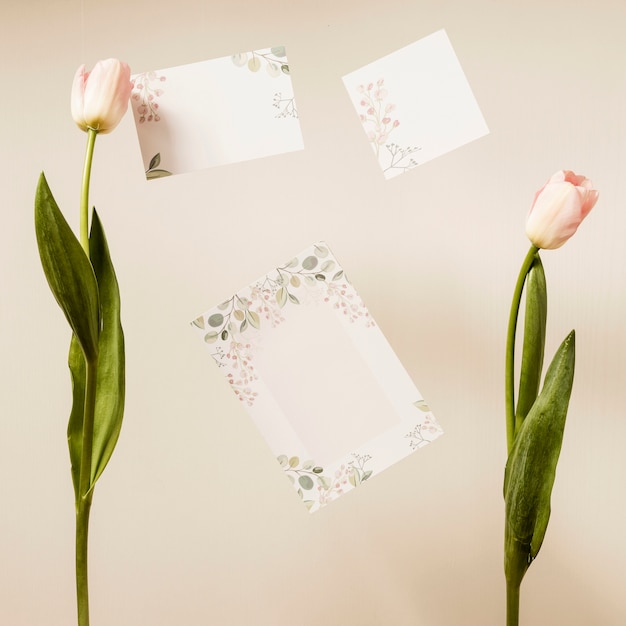 Free Photo top view wedding card wih flowers