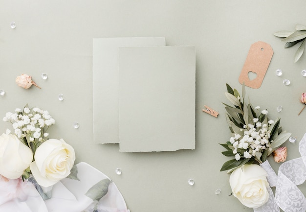 Top view wedding decorations on table