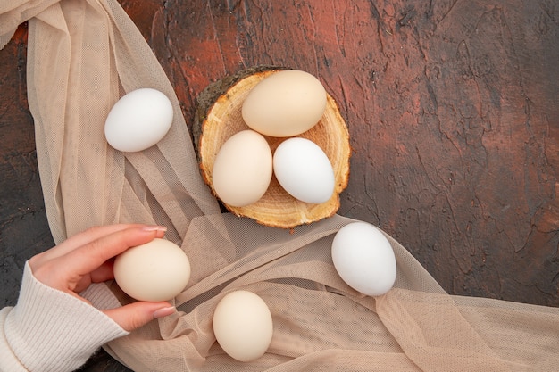 Top view white chicken eggs on dark desk meal animal raw photo farm food breakfast color