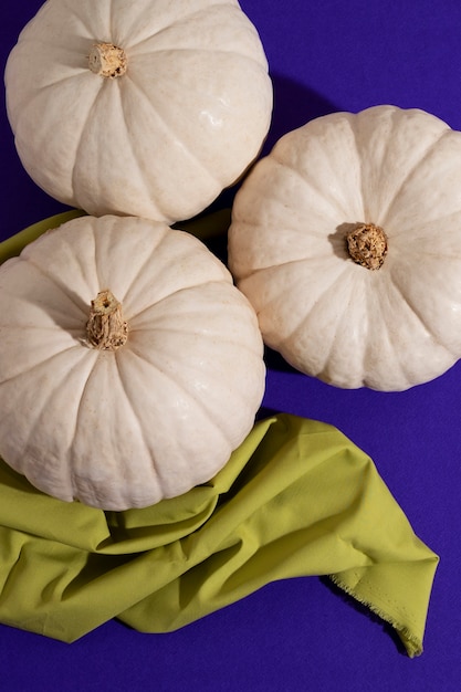 Free Photo top view white pumpkins on purple background