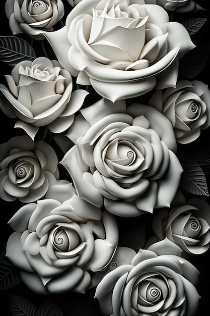 Top view white roses background