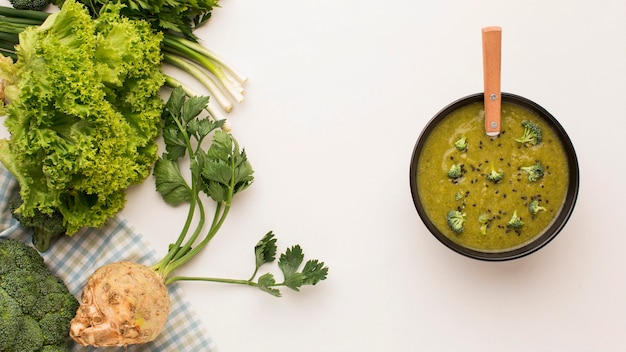 Free photo top view of winter broccoli soup with celery in bowl