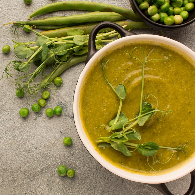 Free photo top view of winter peas soup