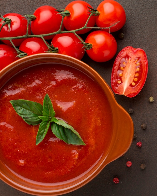 Free Photo top view of winter tomato soup in bowl