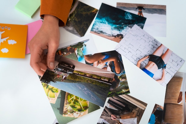 Top view woman creating inspiring vision board