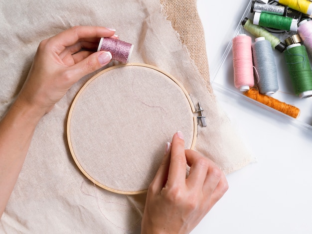 Free Photo top view of woman making decorations