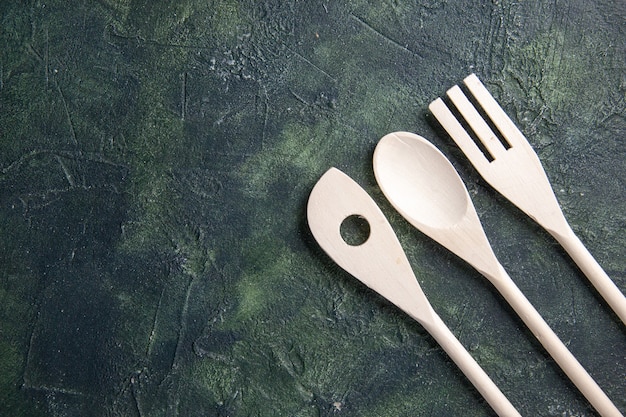 Top view of wooden kitchen utensils