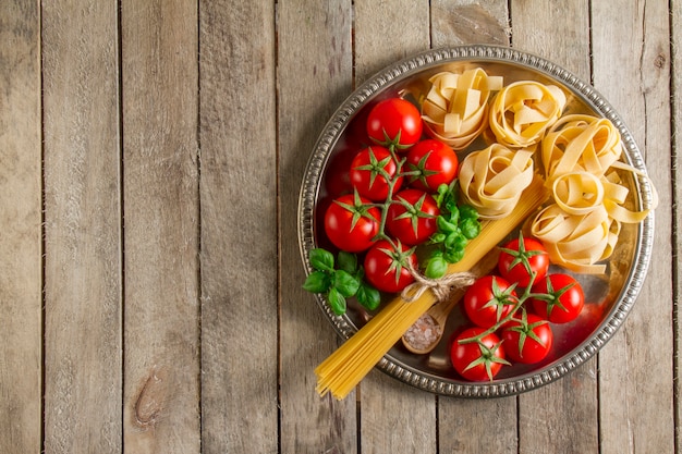 Free Photo top view of wooden table with fresh ingredients