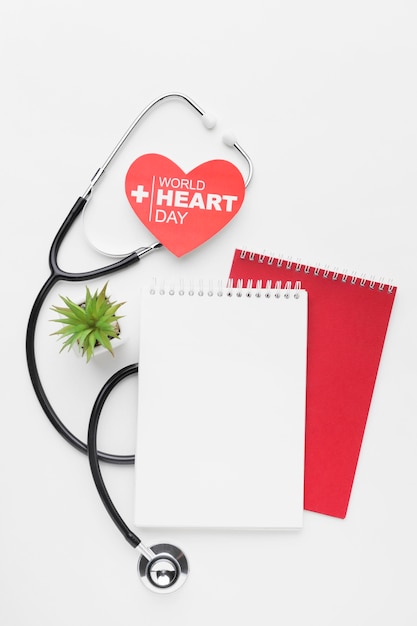 Top view world heart day concept with stethoscope