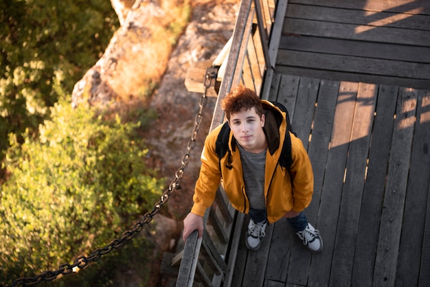 Free photo top view young man on vacation