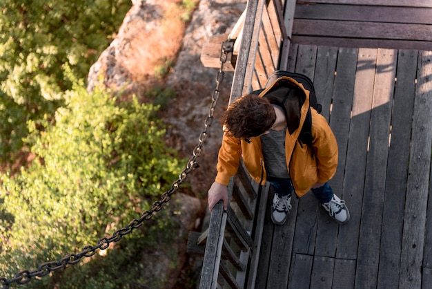 Free Photo top view young man on vacation