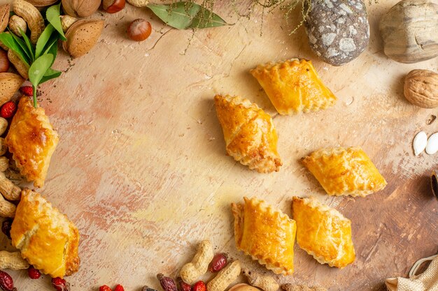 Top view of yummy nut pastries sweet cakes