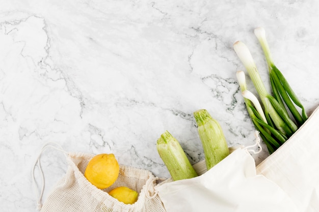 Top view of zero waste groceries concept