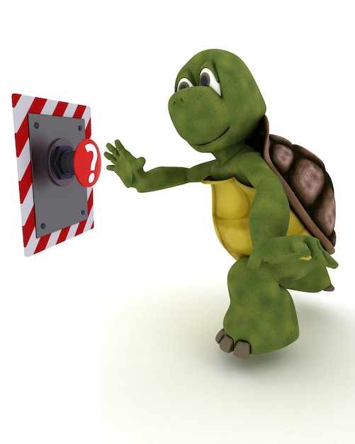 Free Photo tortoise about to push a red button