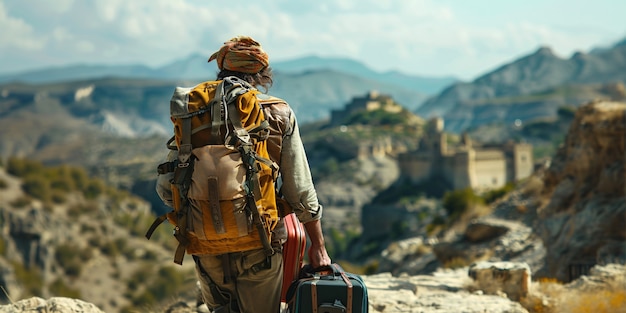 Free Photo tourist carrying luggage