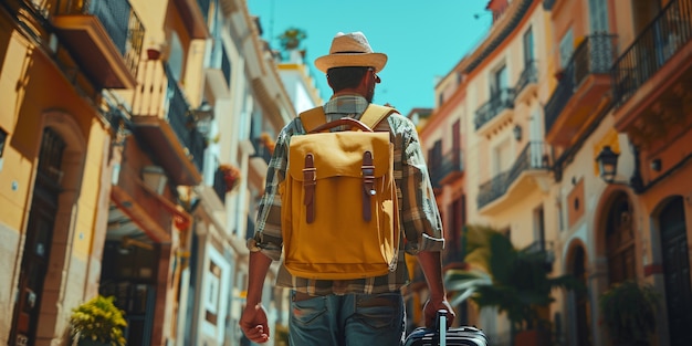 Free Photo tourist carrying luggage