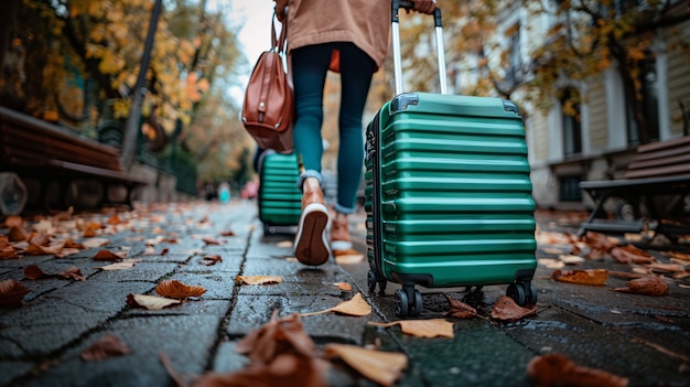 Free Photo tourist carrying luggage